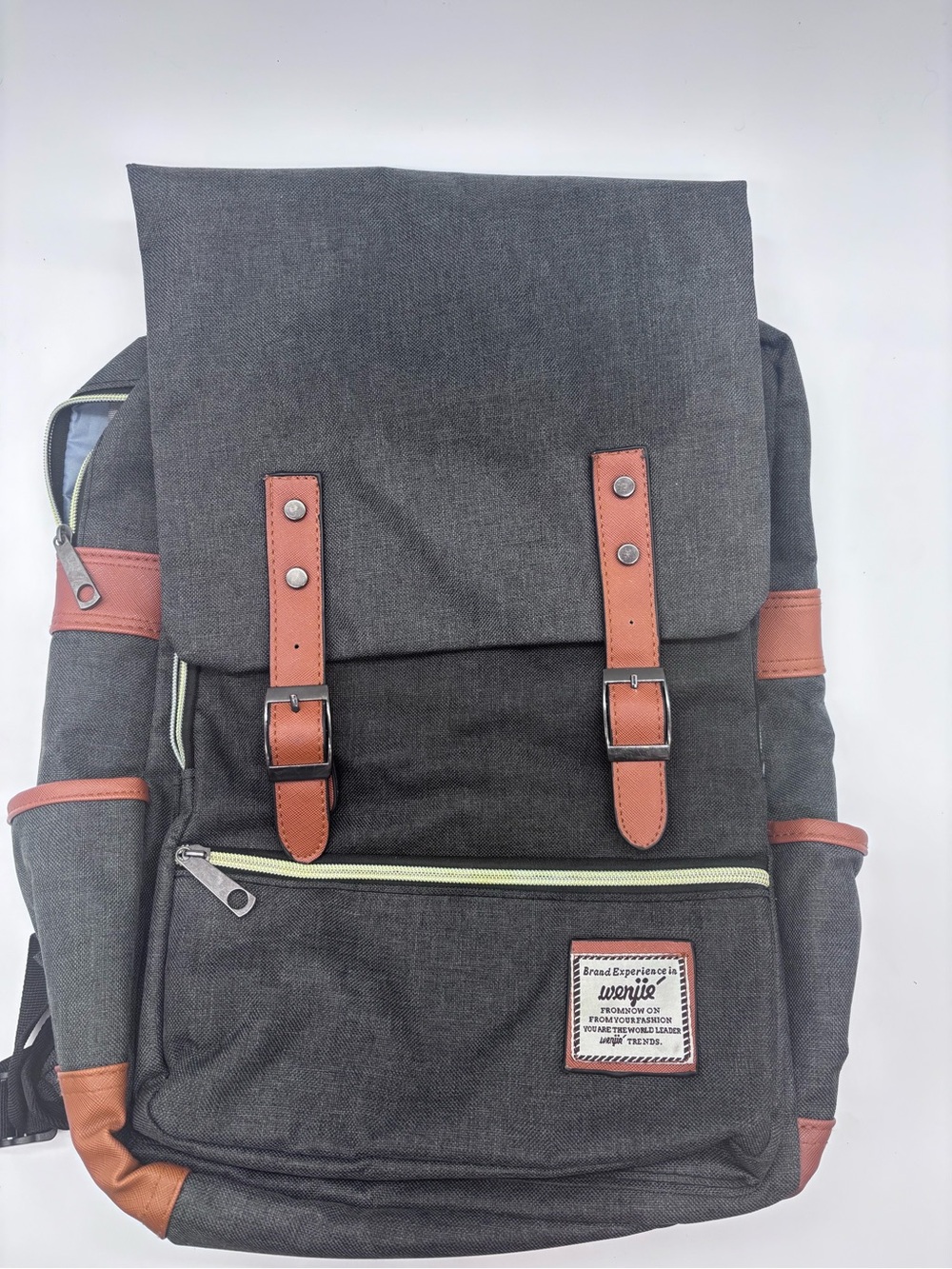 Charcoal Canvas Men's Backpack with Brown Trim